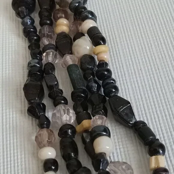 Black & Brown Assorted Beads Adjustable Multi-Strand Layered Statement Necklace - Picture 6 of 12